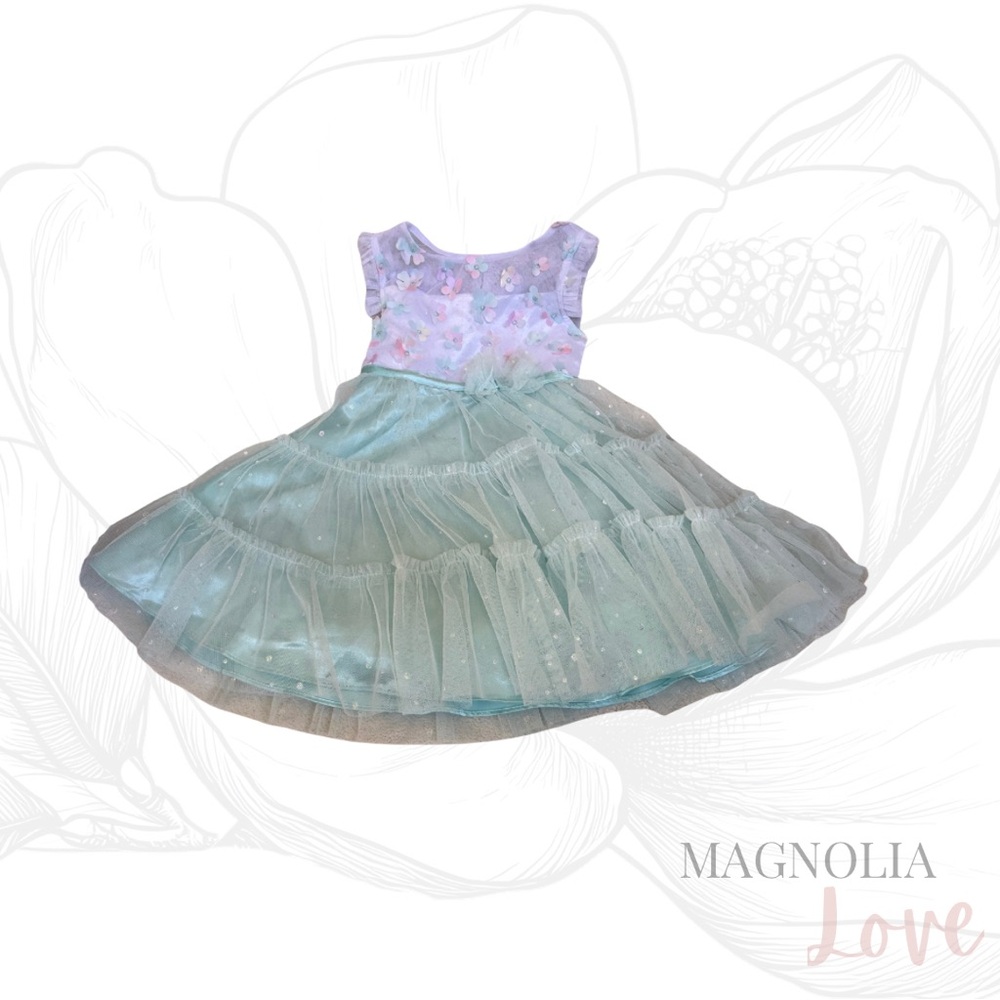 🌸 Jona Michelle Green White Formal Spring Holiday Easter Dress 3T